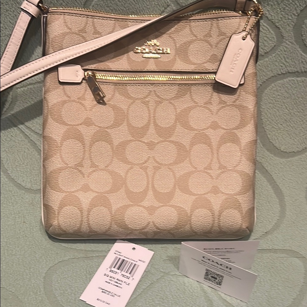 NWT Coach Cream Crossbody Bag with Signature Pattern